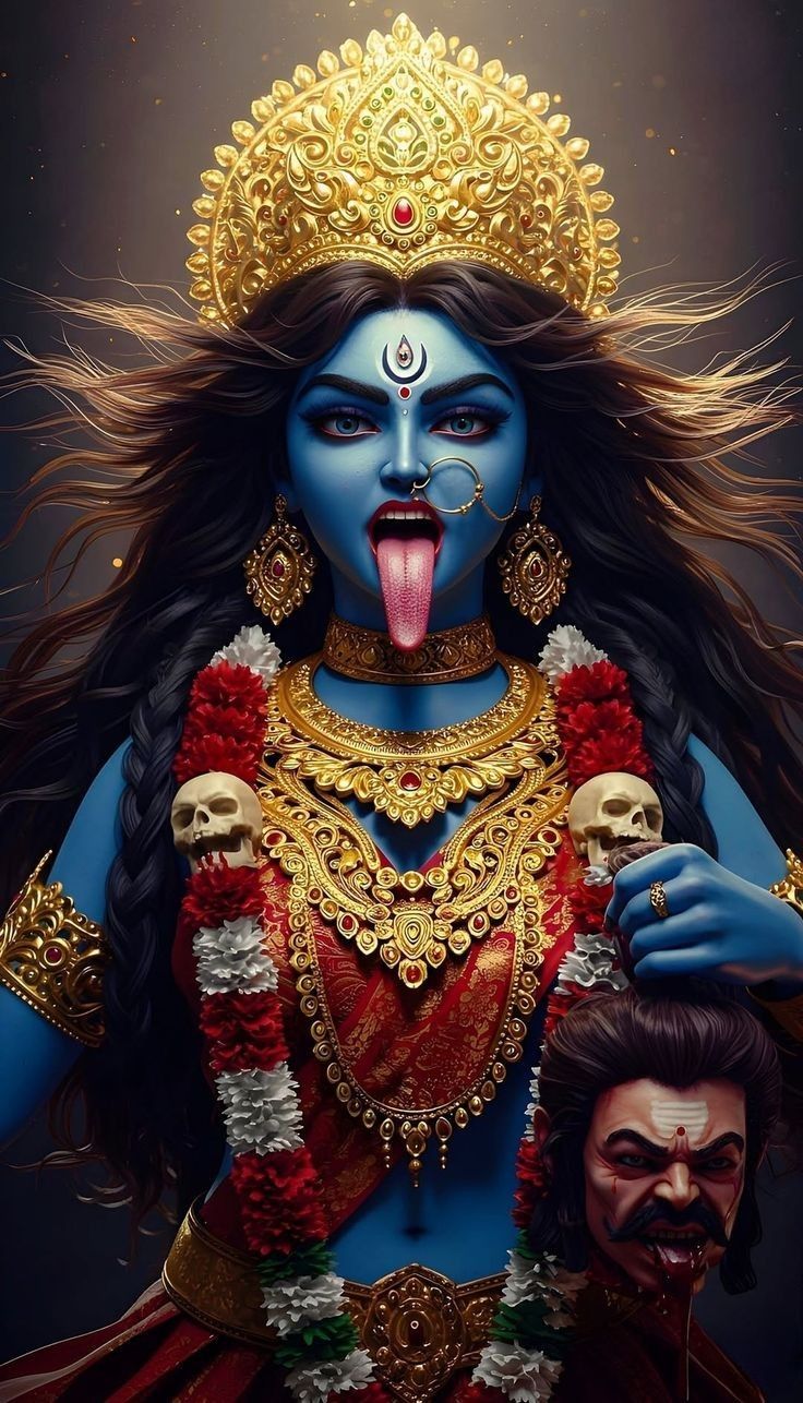 Fierce Mahakali Maa with skulls garland.