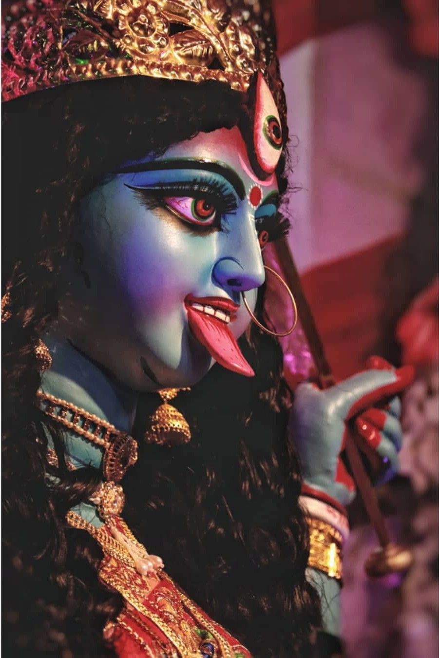 Goddess Kali’s powerful, vibrant close-up.