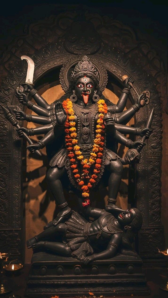 Mahakali Maa statue, victorious and serene.