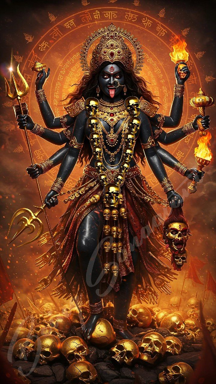 Powerful Mahakali Maa with fiery aura.