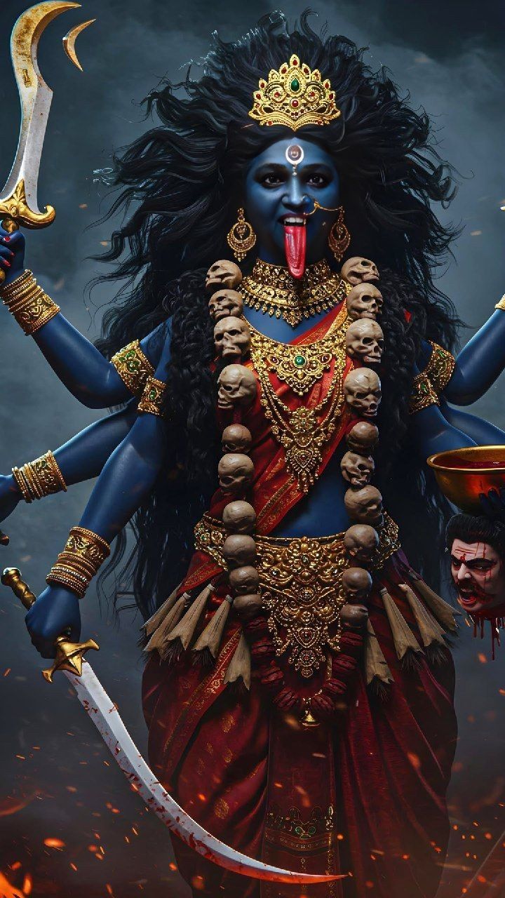 Fierce Mahakali Maa with skull garland.