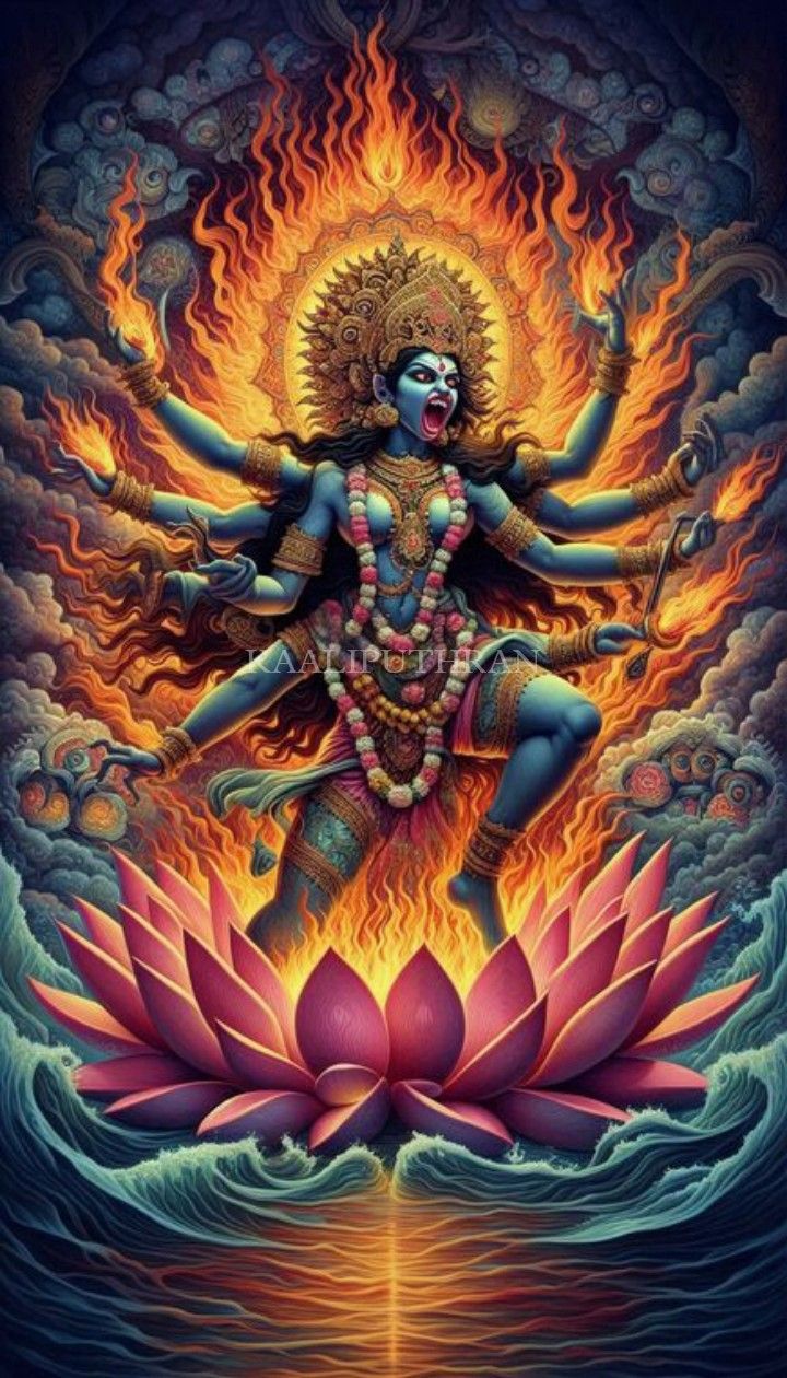 Mahakali Maa amidst fiery lotus