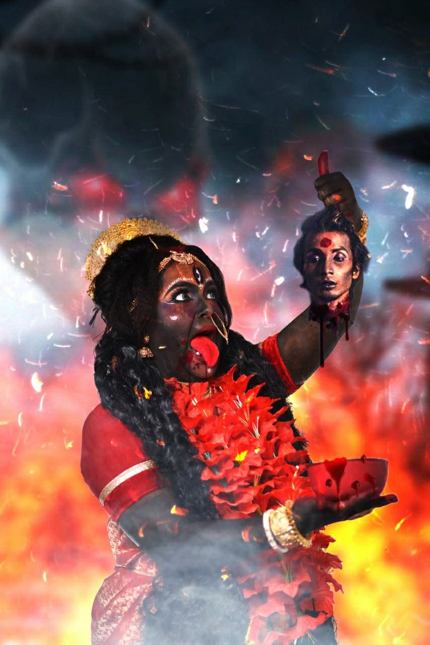 Fierce Mahakali Maa with skull and fire