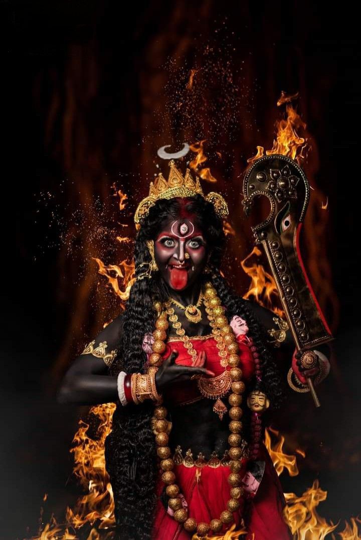 Fierce Goddess Kali amidst fiery flames