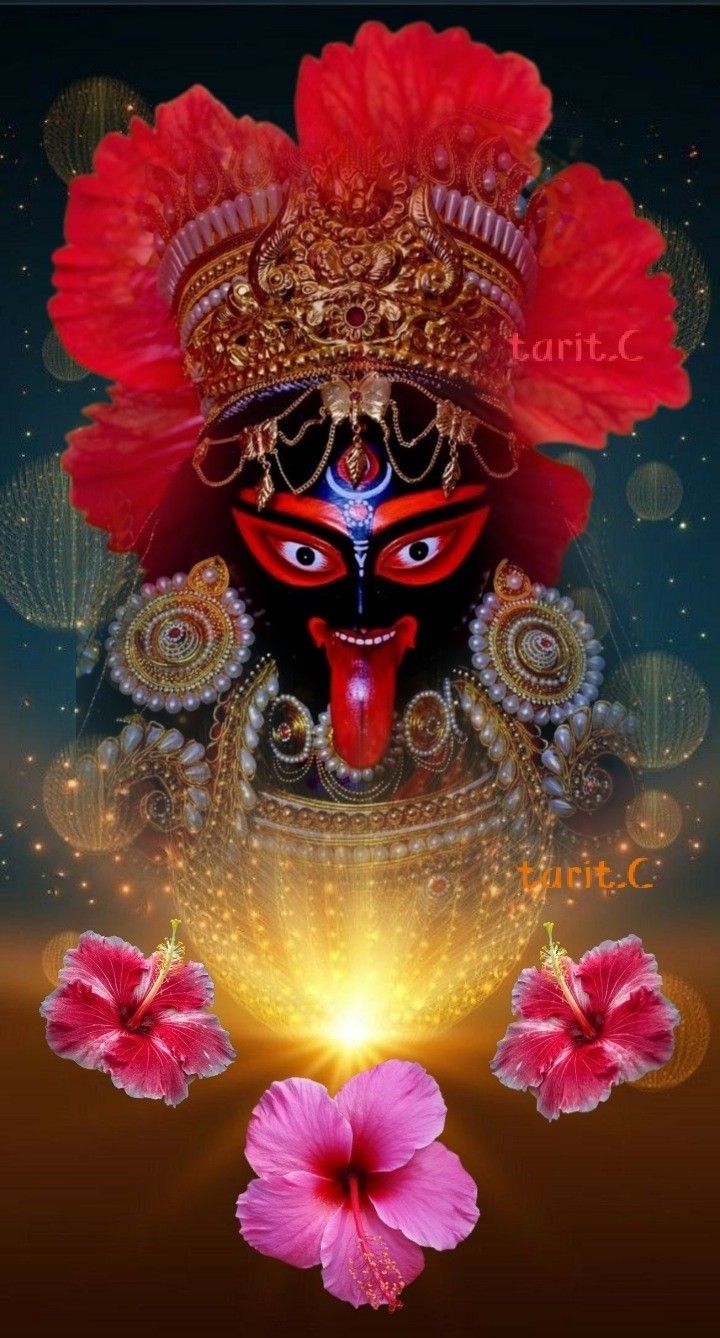 Fierce Mahakali Maa with hibiscus flowers