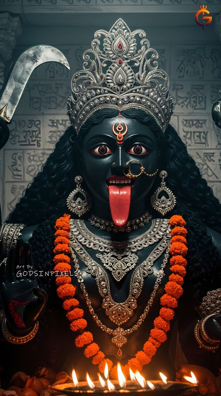 Mahakali Maa with fiery tongue and garland