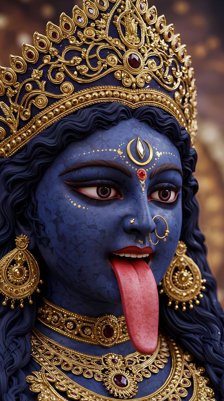 Goddess Kali\'s intense and powerful face.