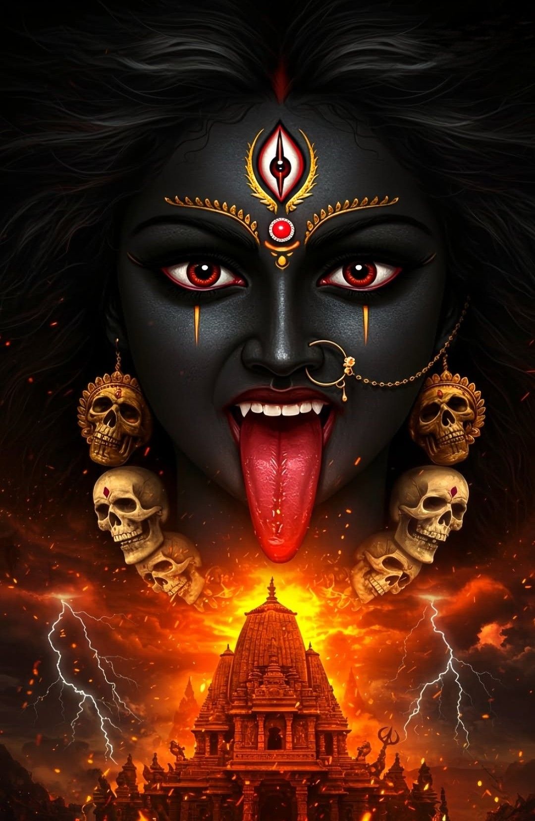 Mahakali Maa fierce eyes temple background