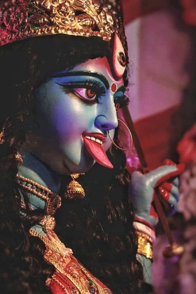 Close-up of fierce goddess Kali’s face