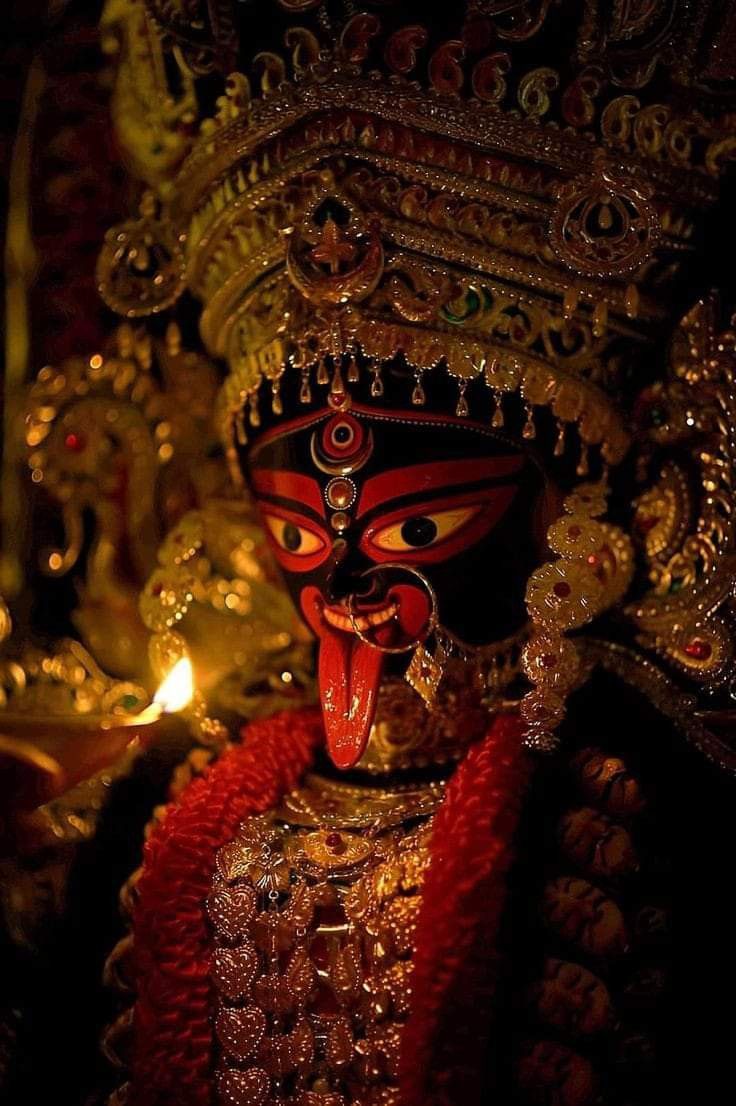 Goddess Kali\'s powerful and fierce face.