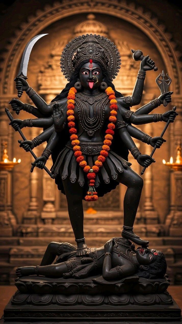 Maa Kali stands over a demon.