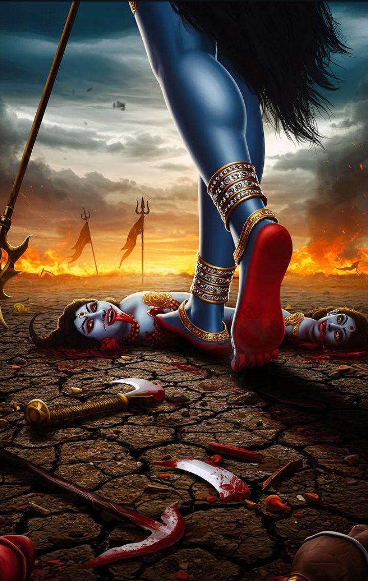 Mahakali Maa stands over vanquished demons