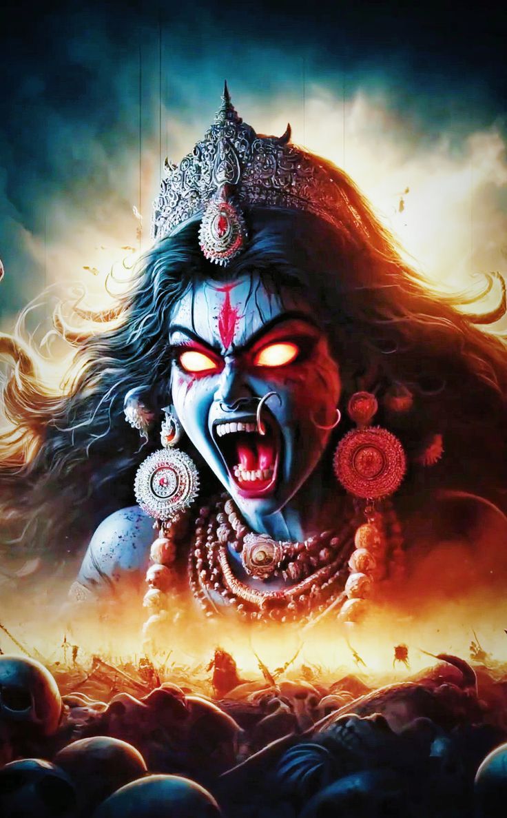 Fierce Mahakali Maa destroys demons.