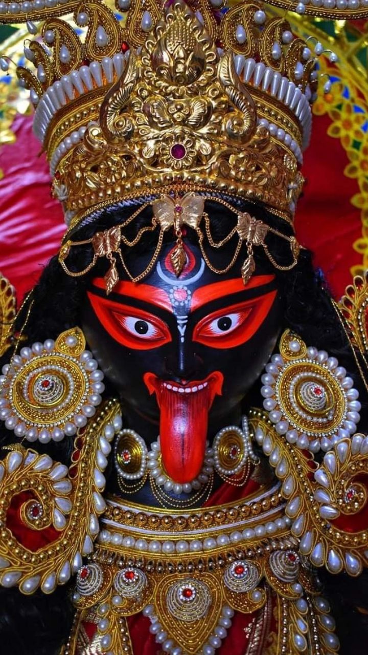Close-up of Mahakali Maa\'s powerful face.