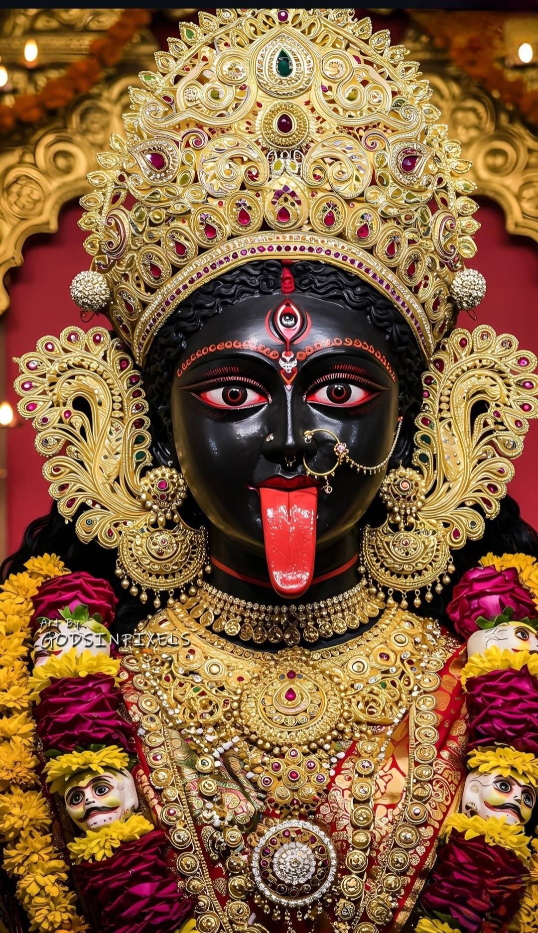 Fierce Mahakali Maa portrait with crown