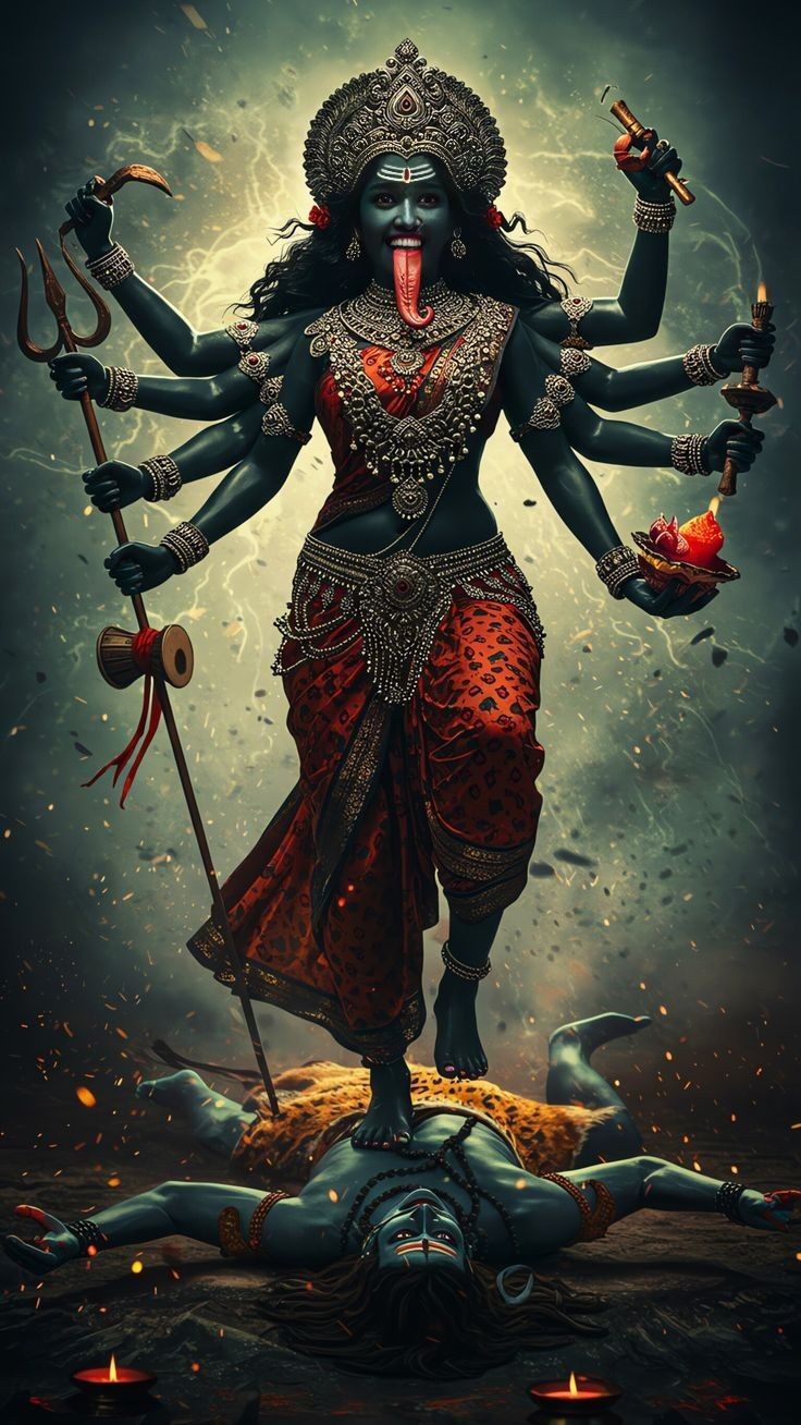 Mahakali Maa standing over a demon