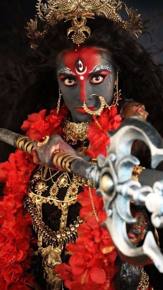 Mahakali Maa with sword and flowers