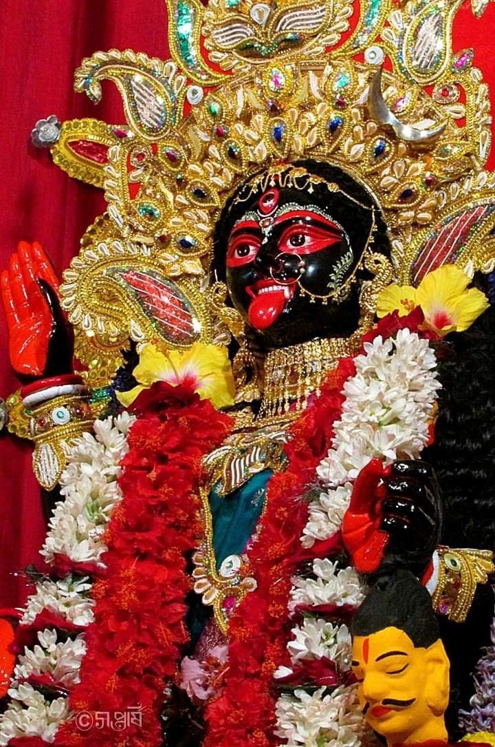 Close-up of fierce Mahakali Maa idol.