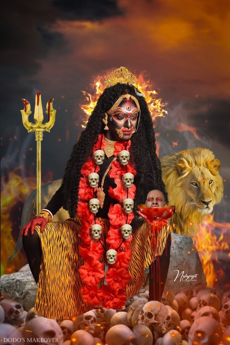 Mahakali Maa with trident and lion