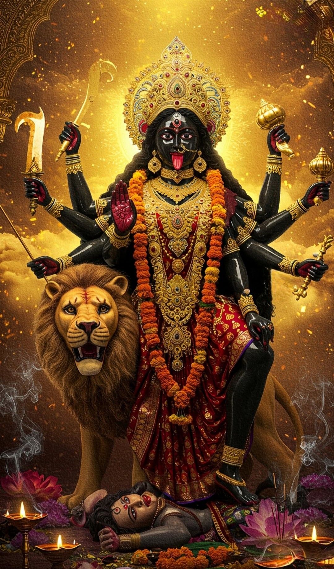 Mahakali Maa with lion and skull