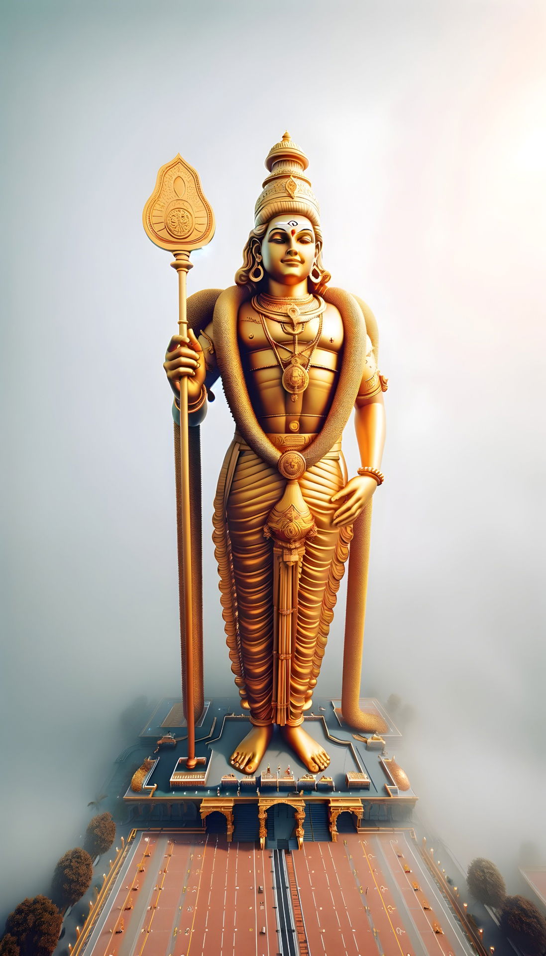 Golden Murugan holding Vel spear portrait.