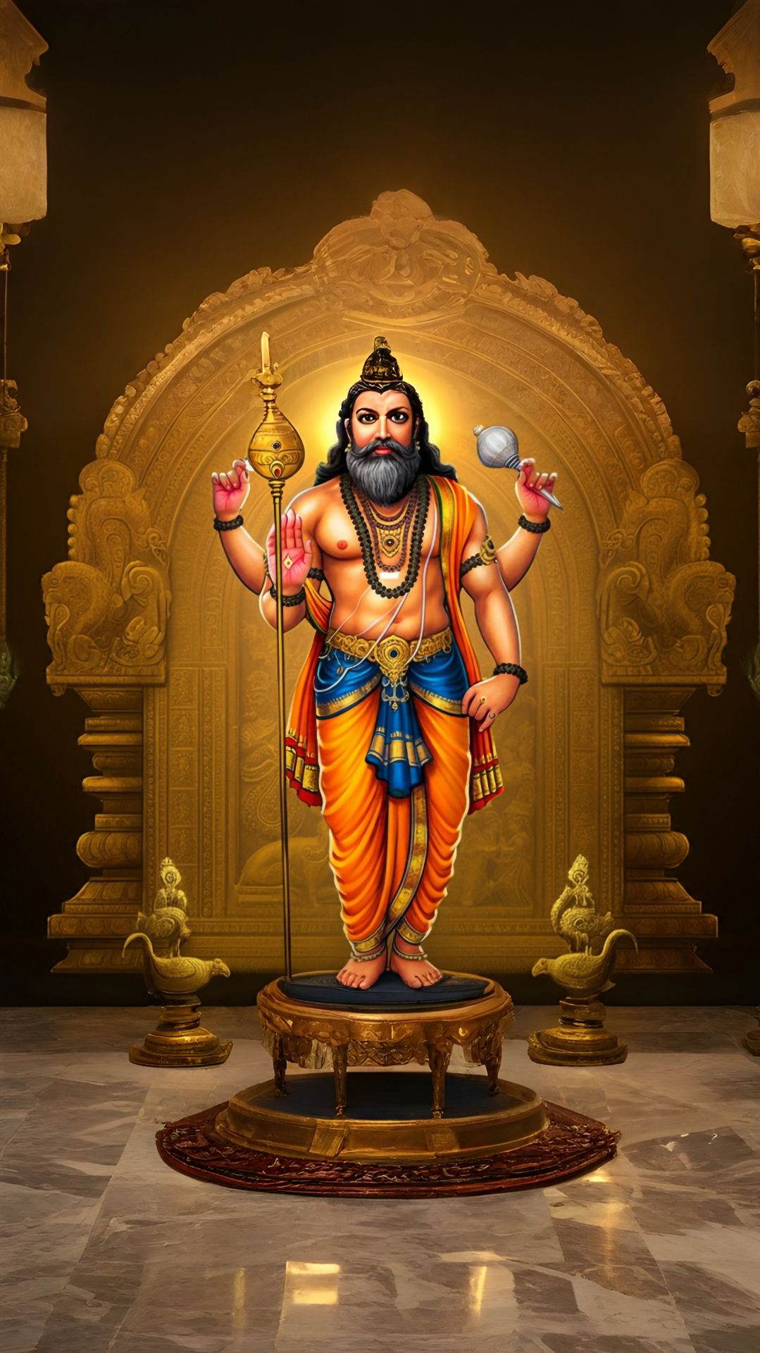 Lord Murugan with golden spear standing