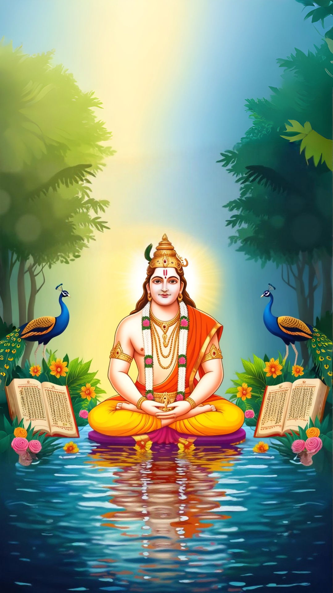 Lord Murugan meditating in forest setting