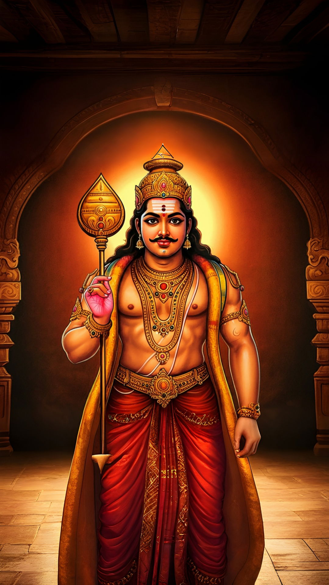 Lord Murugan with Vel spear standing