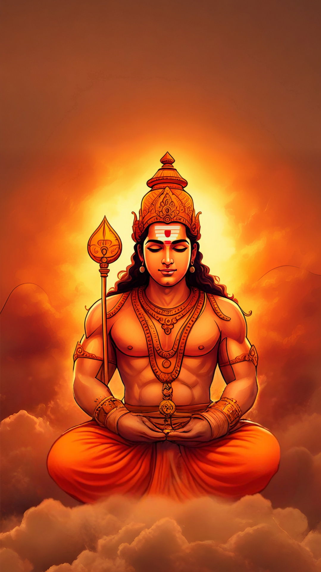 Lord Murugan in meditative pose with Vel