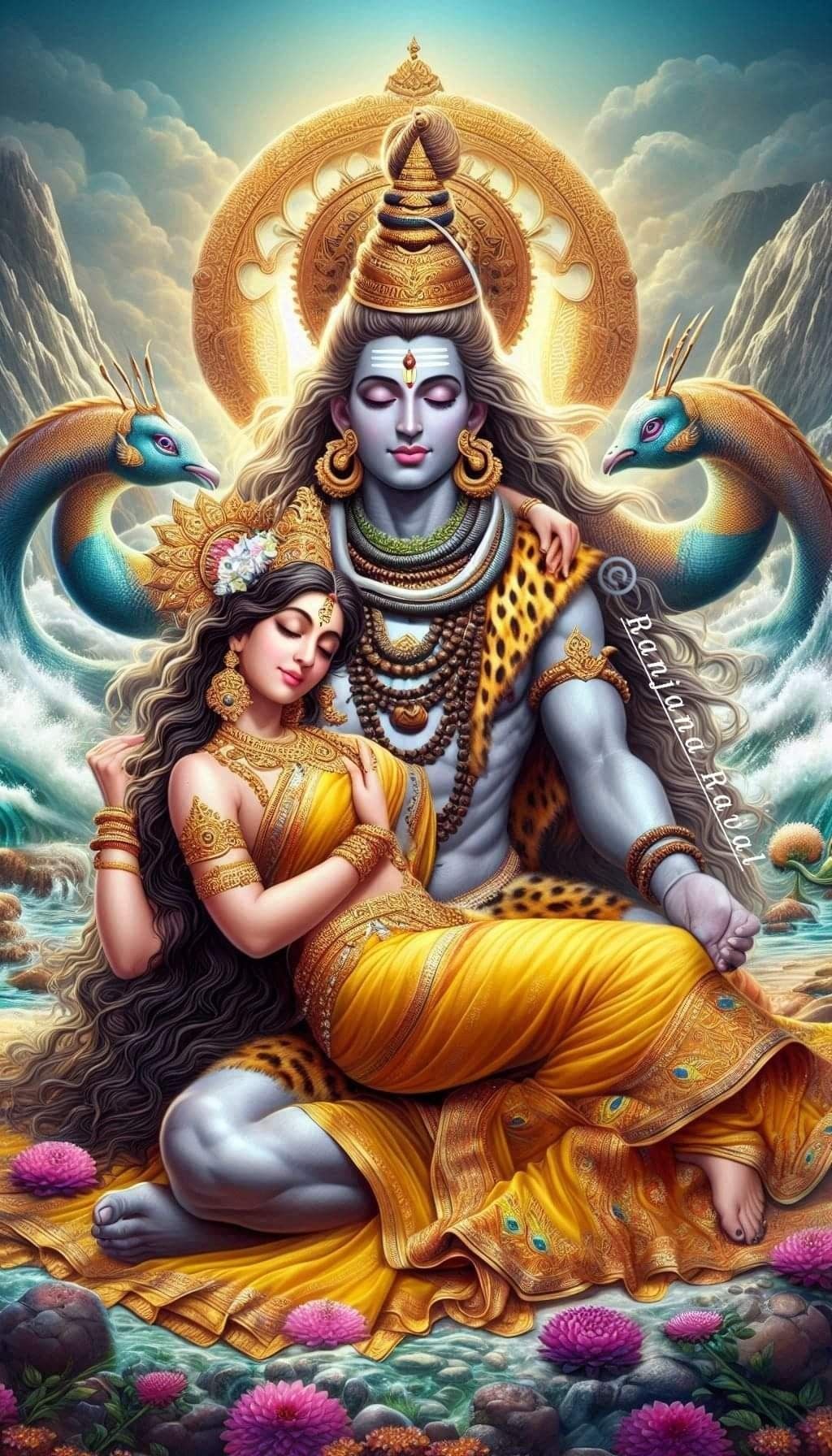 Shiva and Parvati divine embrace wallpaper