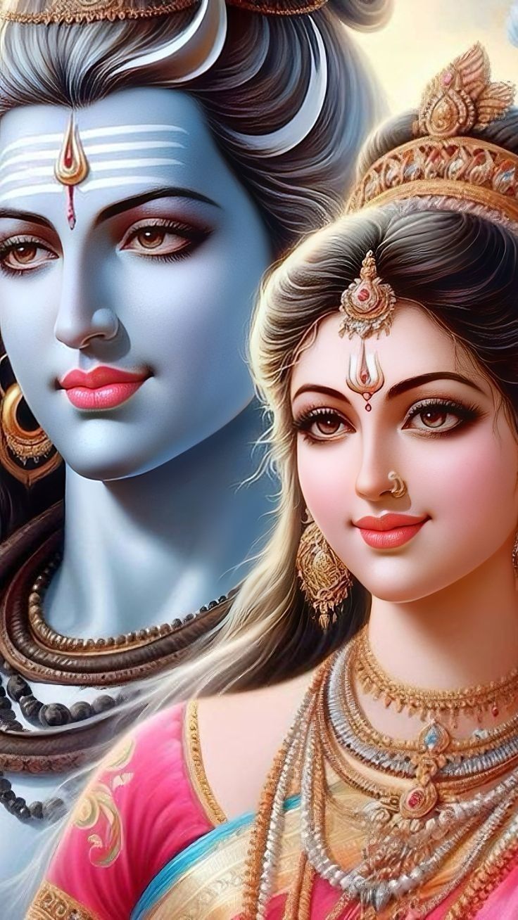 Shiva and Parvati divine couple portrait
