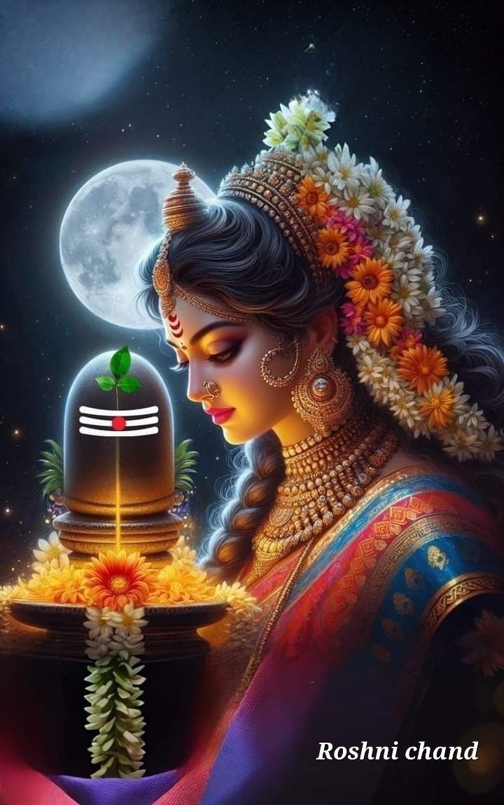 Parvati Maa with Shiva Lingam, serene portrait