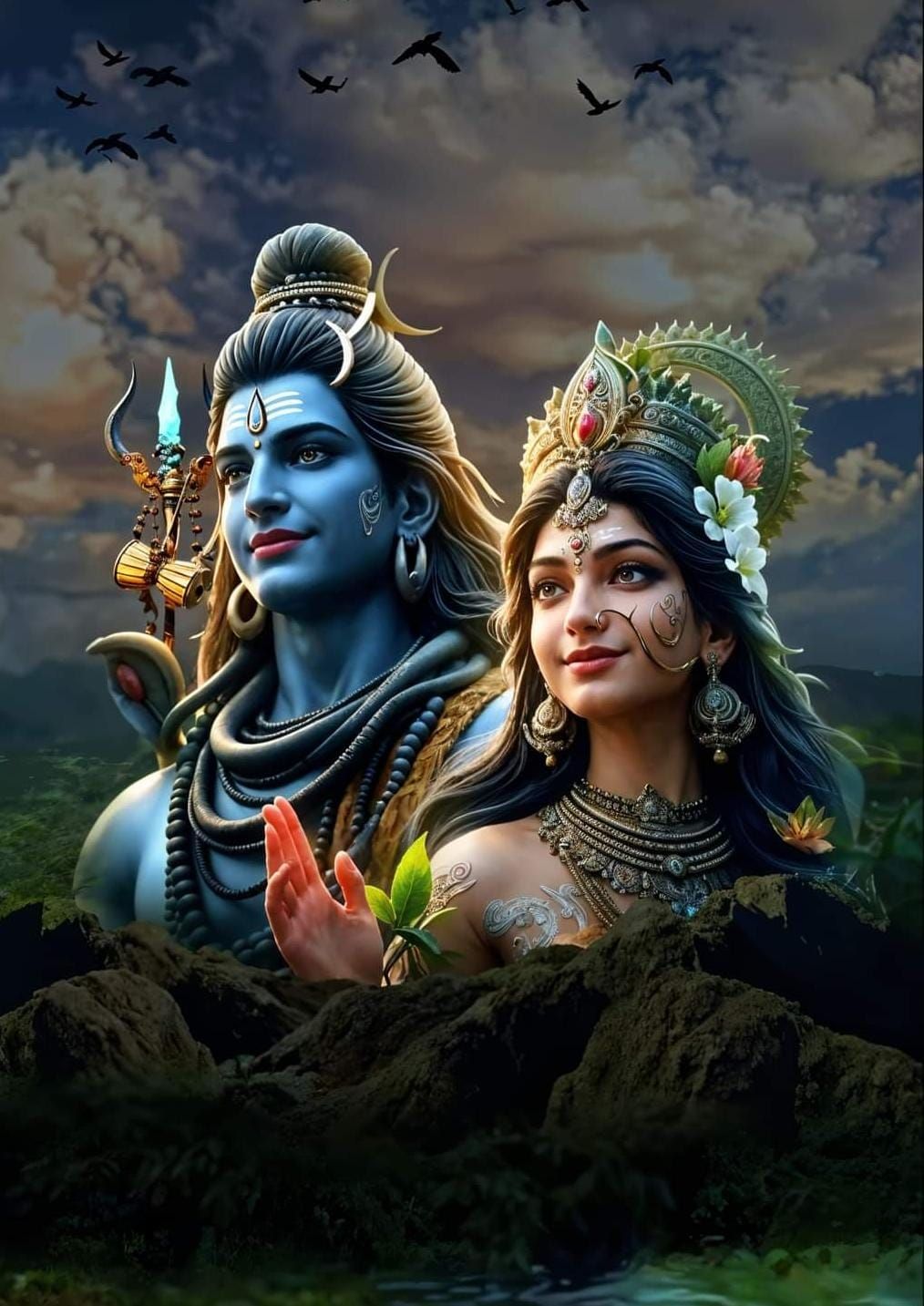 Shiva and Parvati divine couple portrait