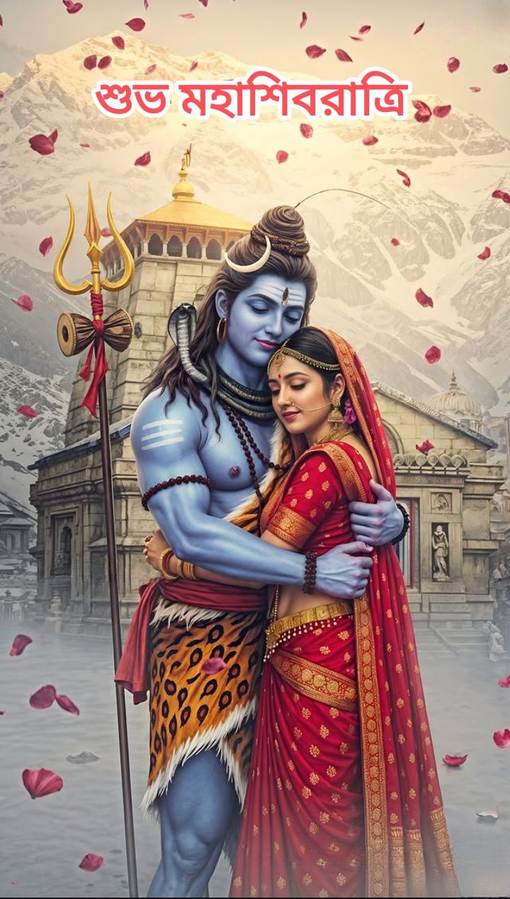 Shiva and Parvati embrace lovingly.