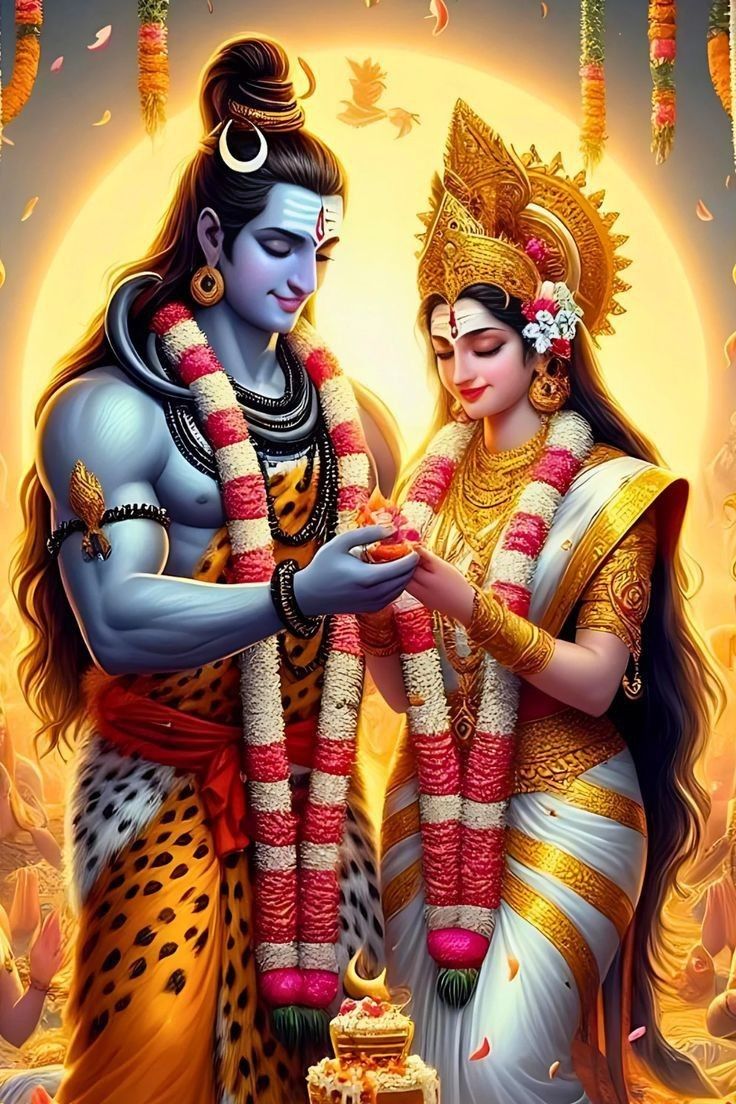Shiva and Parvati exchanging offerings