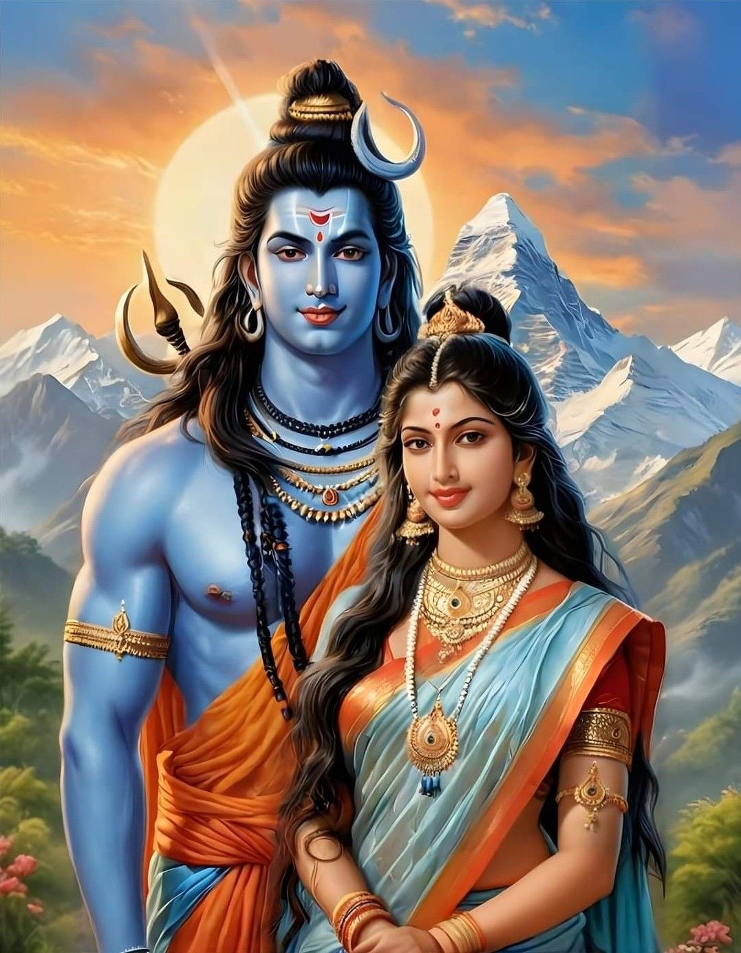 Shiva and Parvati amidst Himalayan peaks