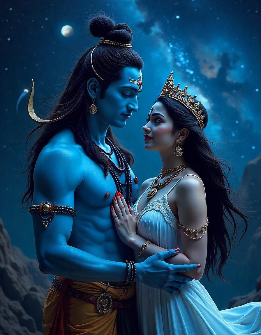 Shiva and Parvati in a loving embrace.