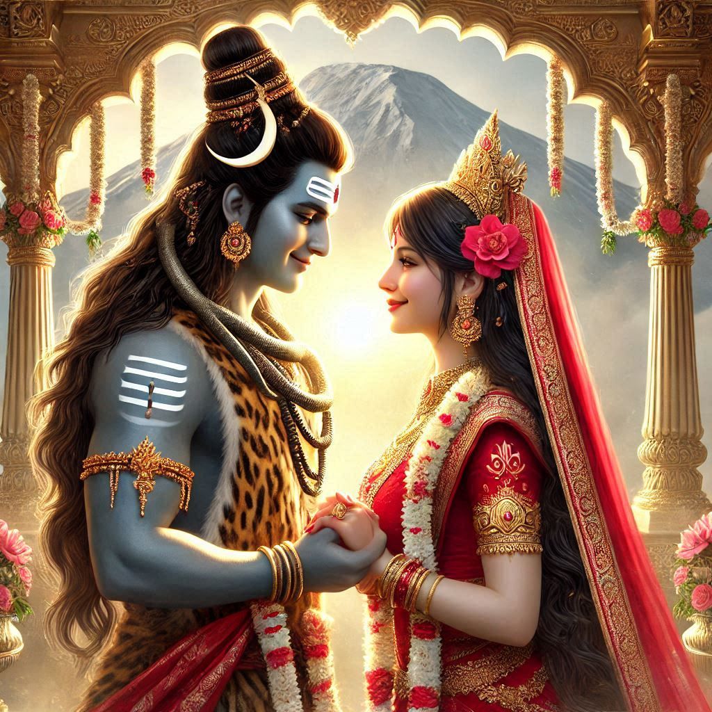 Shiva and Parvati in a loving gaze.