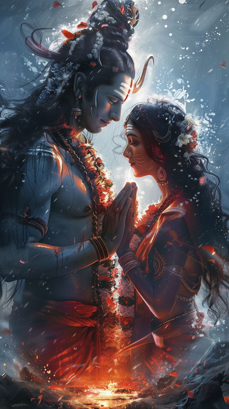 Shiva and Parvati in loving embrace