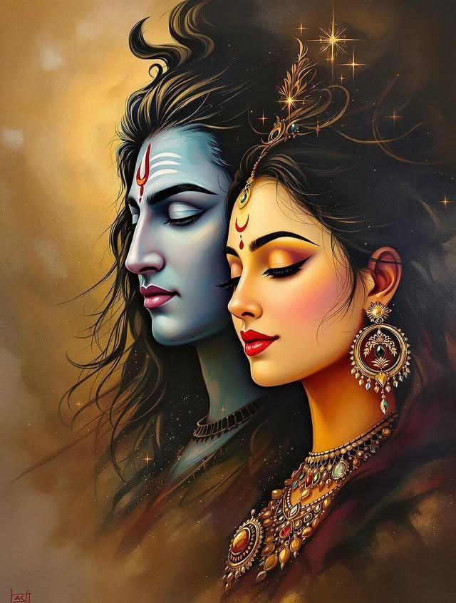 Shiva and Parvati divine portrait