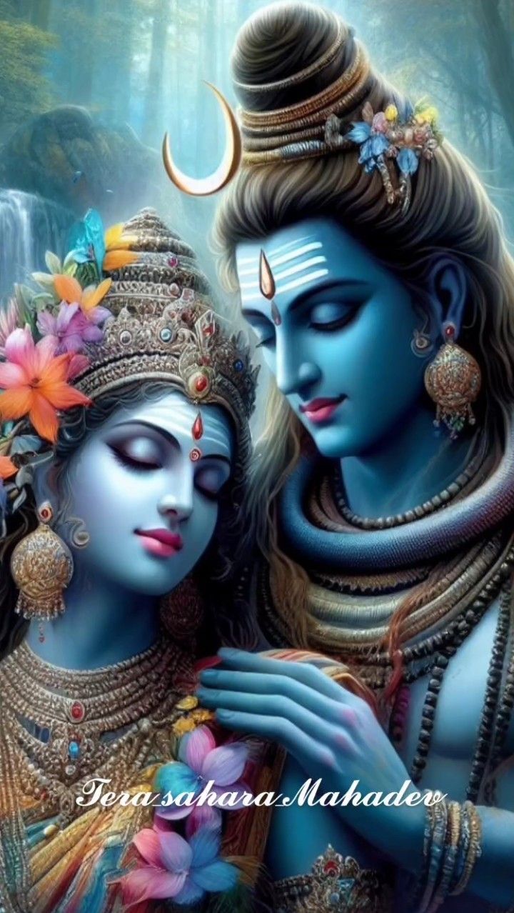 Shiva and Parvati in a forest setting