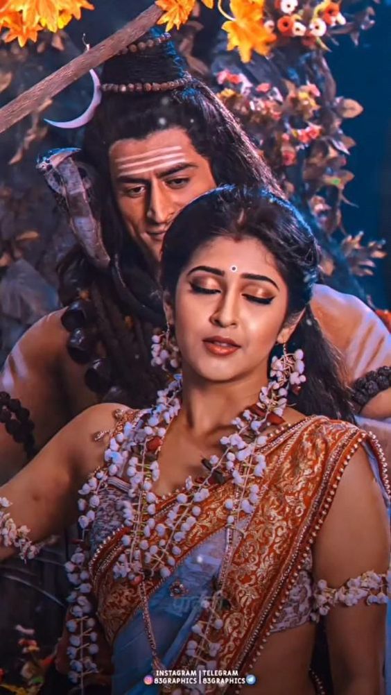 Shiva and Parvati in a floral setting