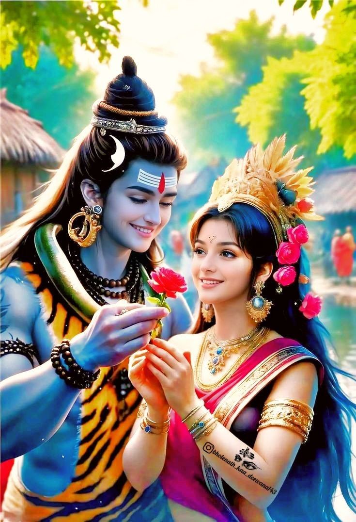 Shiva Parvati divine couple on Kailash.