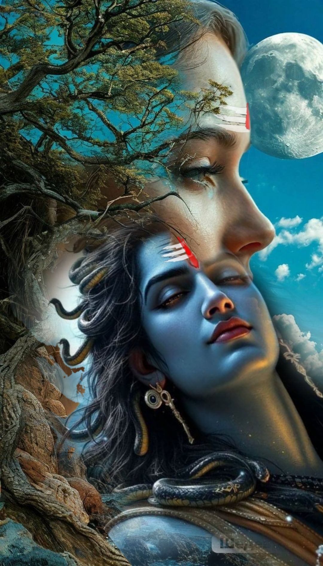 Serene Shiva amidst cosmic landscape