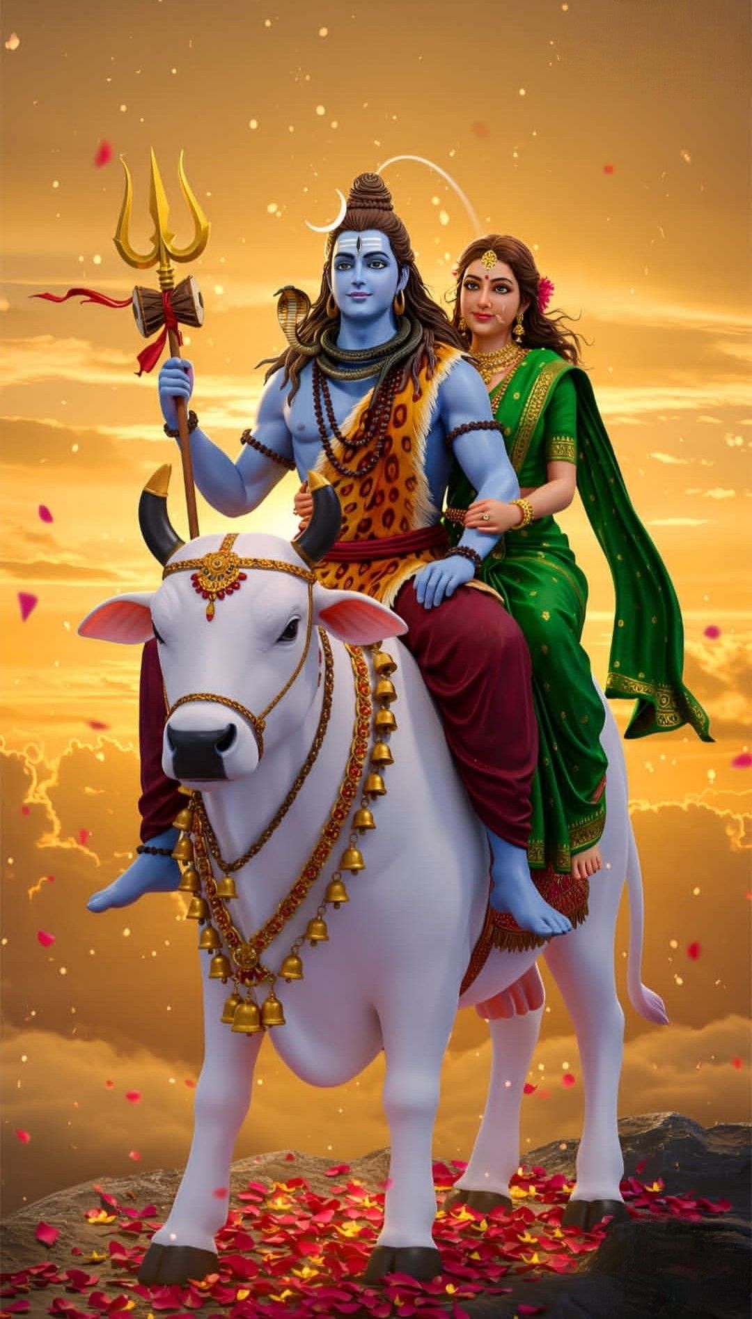Shiva and Parvati riding Nandi bull