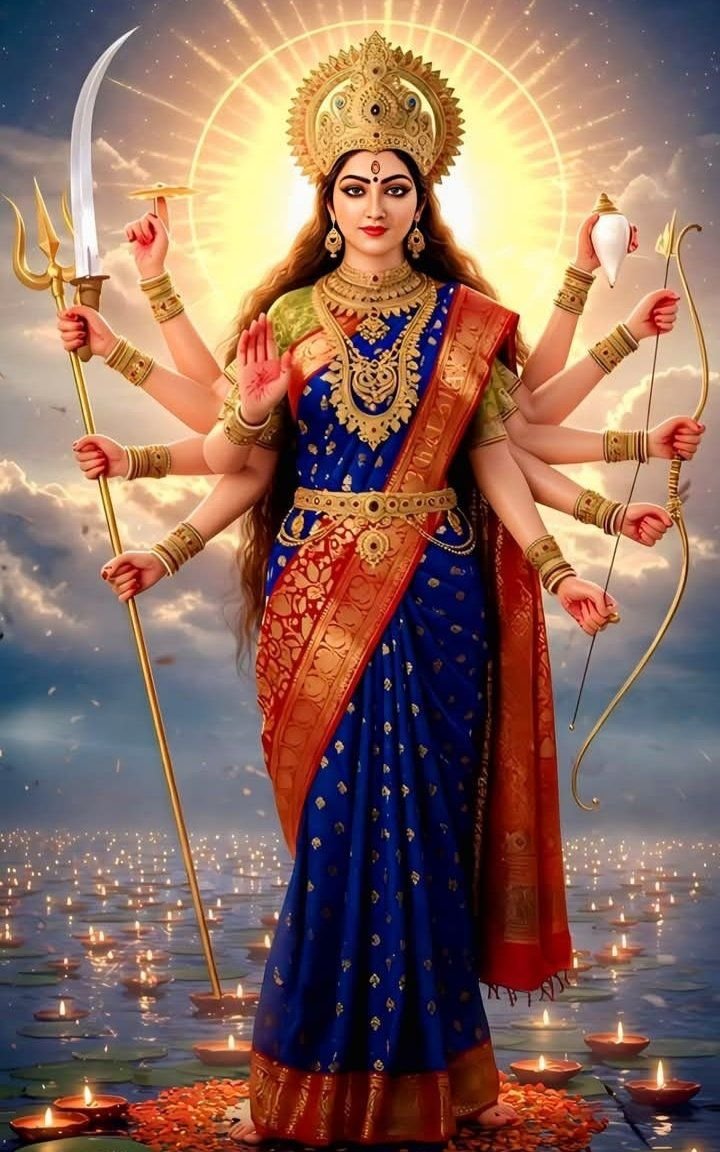 Divine Parvati Maa holding lotus and trident.