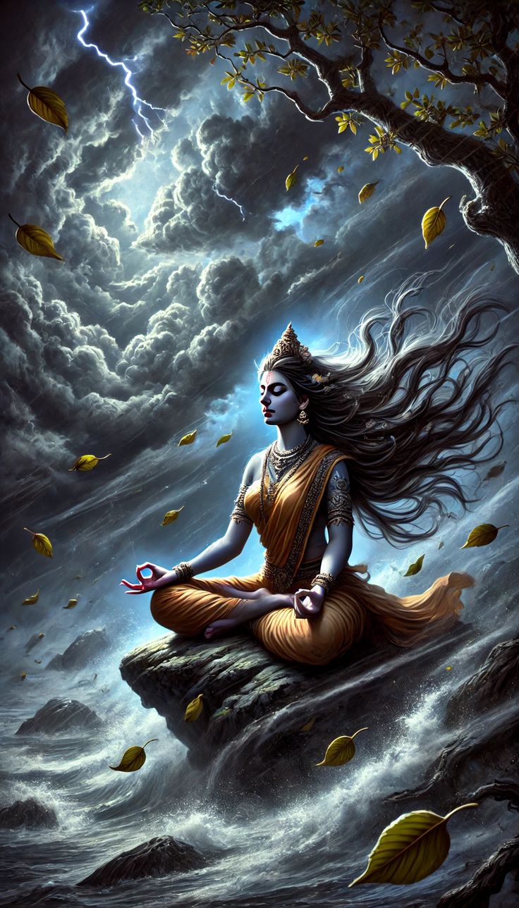 Parvati Maa meditating during a storm