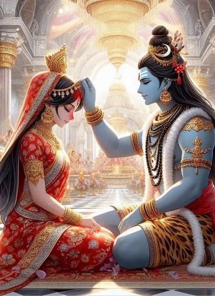 Shiva and Parvati blessing each other