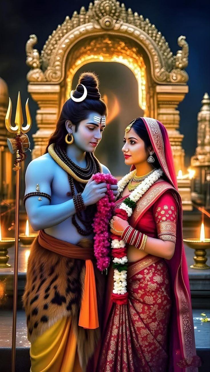 Shiva and Parvati divine loving couple.
