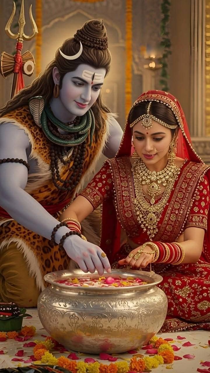 Shiva and Parvati performing a ritual